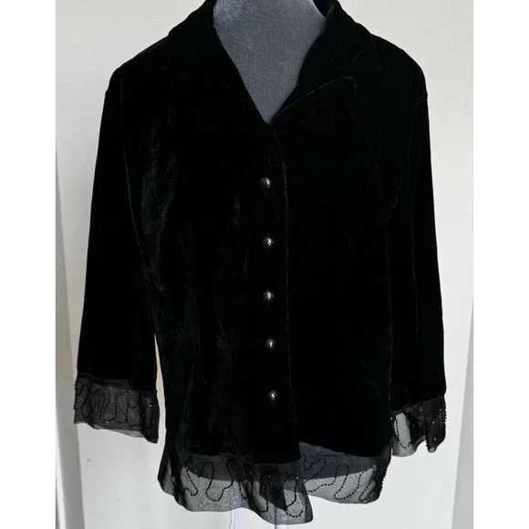 Vtg 80s‎ Carole Little Velvet Blazer M Embellished Sheer Witchy Whimsigoth - Picture 11 of 16